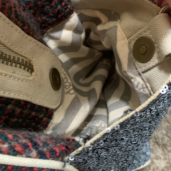 Deux Lux anthropology wool sequins weekender duffel travel bag short handles - Picture 9 of 13